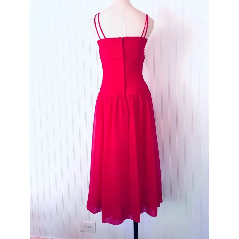 Vintage 60s House of Bianchi Pink Chiffon Gown Matching Sheer Overlay Small XS